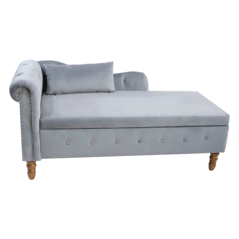 Grey Velvet Chaise Lounge Indoor with Storage & Pillow by HouseOfZazla