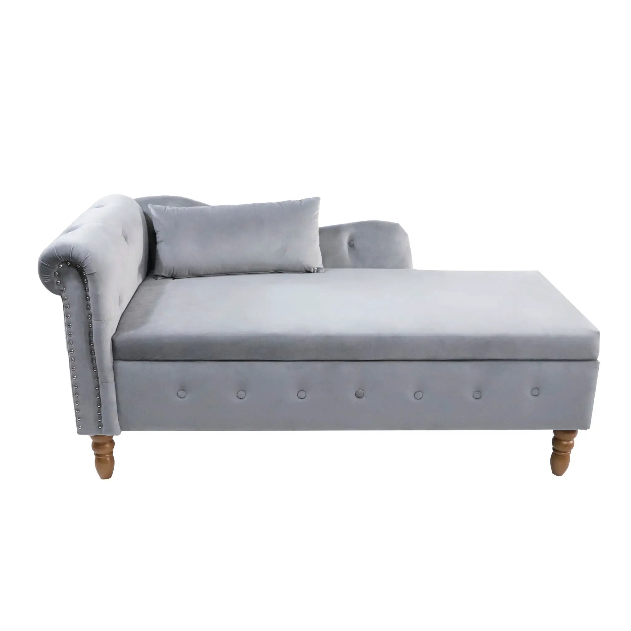 Grey Velvet Chaise Lounge Indoor with Storage & Pillow by HouseOfZazla