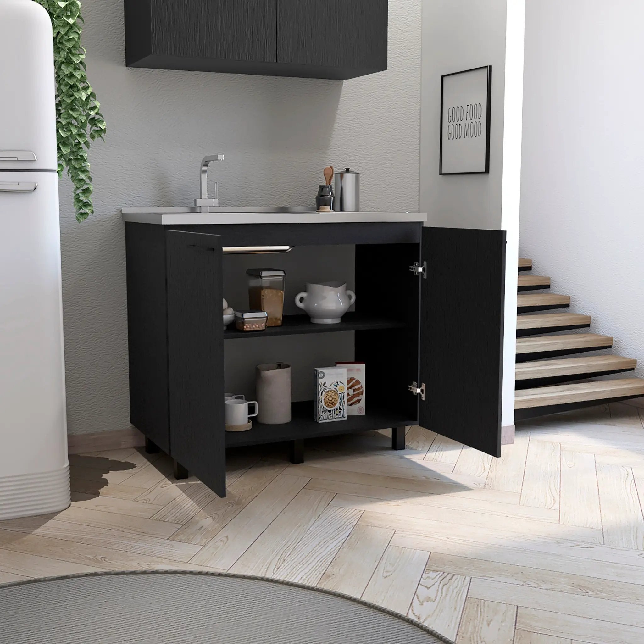 Napoles 2 Utility Sink with Cabinet, Stainless Steel Countertop, Interior Shelf - Wenge by HouseOfZazla