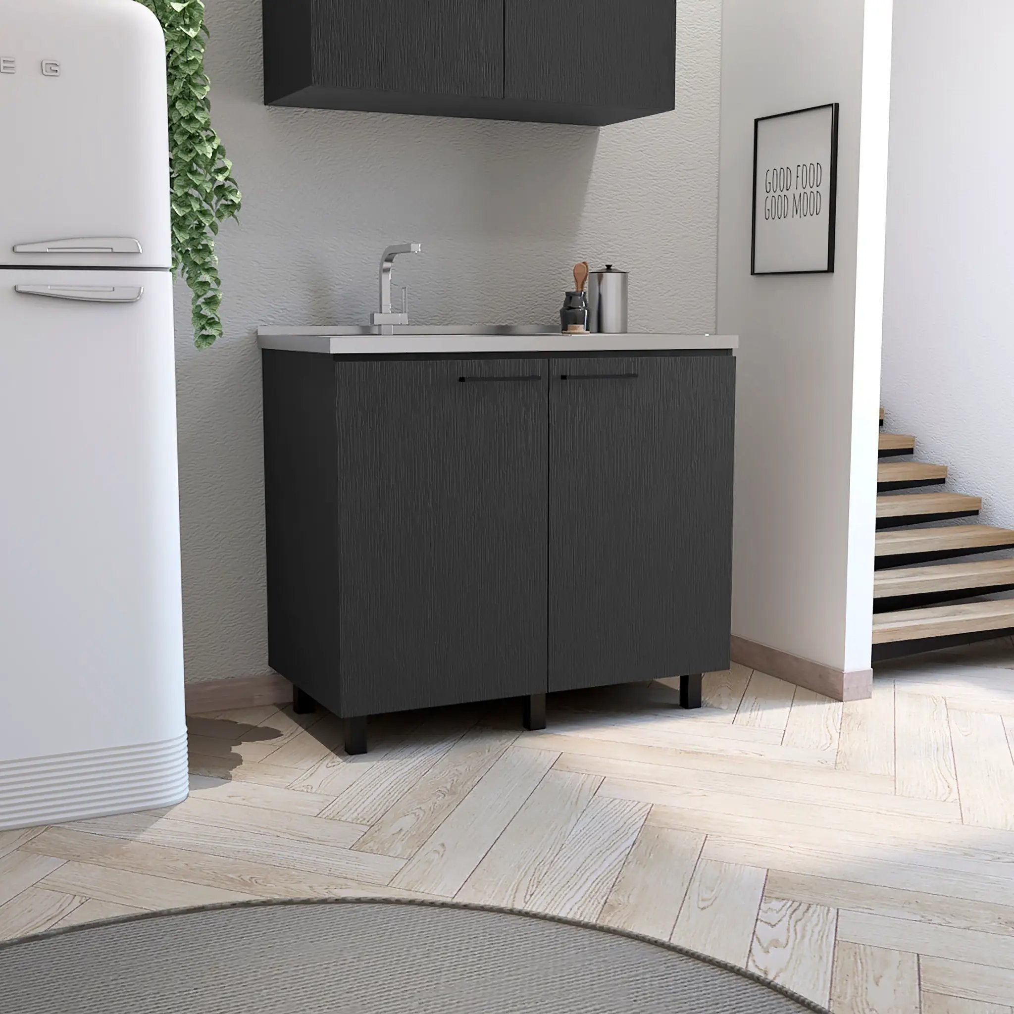 Napoles 2 Utility Sink with Cabinet, Stainless Steel Countertop, Interior Shelf - Wenge by HouseOfZazla