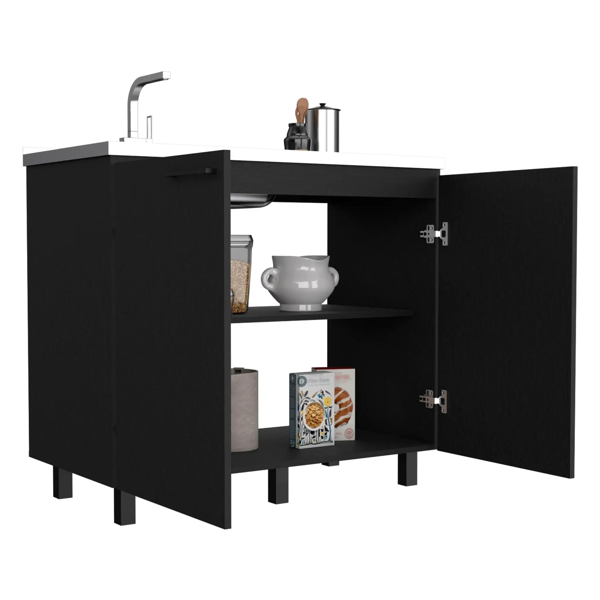 Napoles 2 Utility Sink with Cabinet, Stainless Steel Countertop, Interior Shelf - Wenge by HouseOfZazla