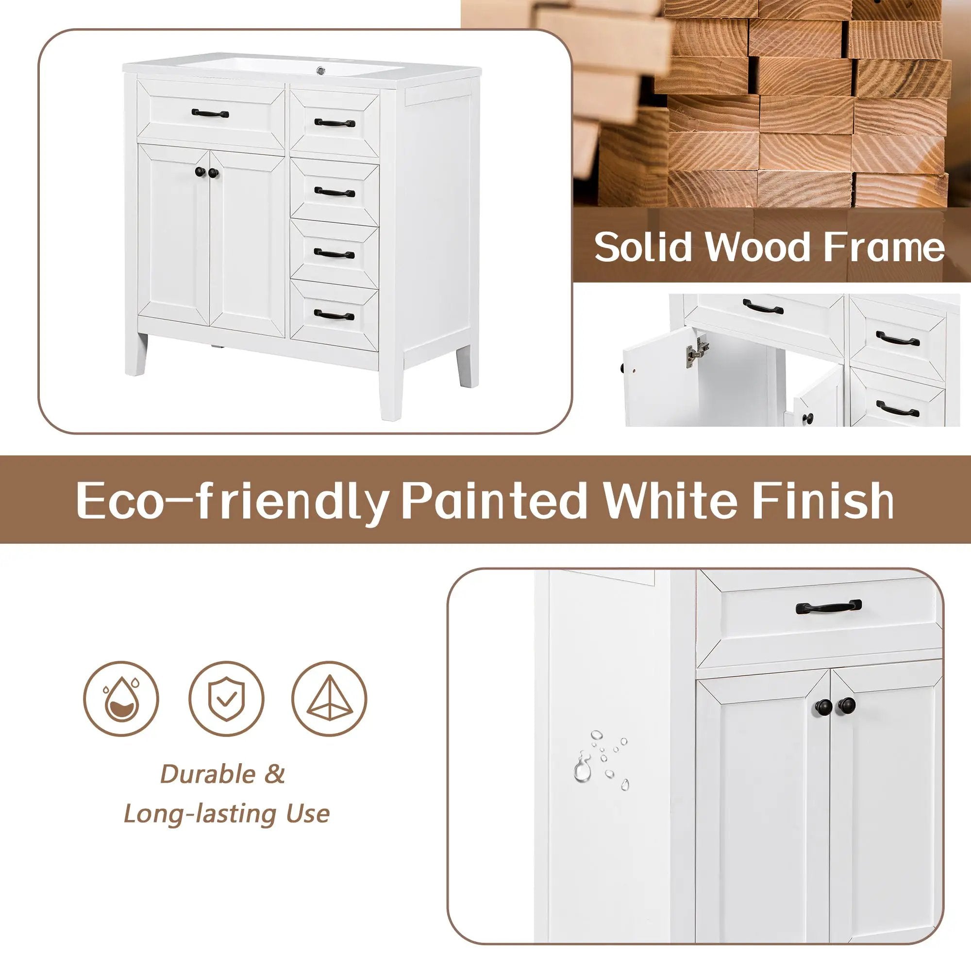 36" Bathroom Vanity Without Sink - Cabinet Base Only by HouseOfZazla