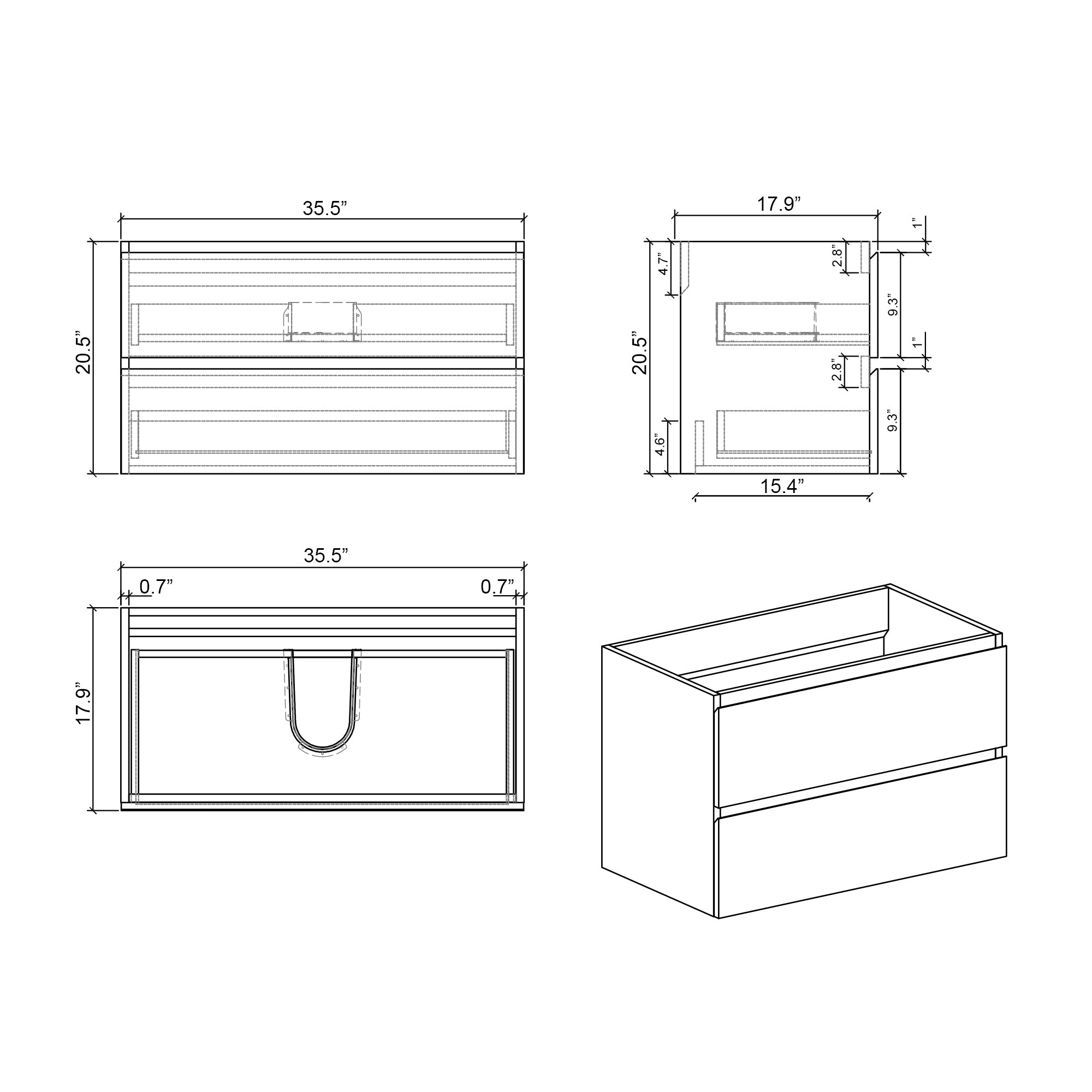 Alice-36W-201 Wall Mount Cabinet Without Basin by HouseOfZazla