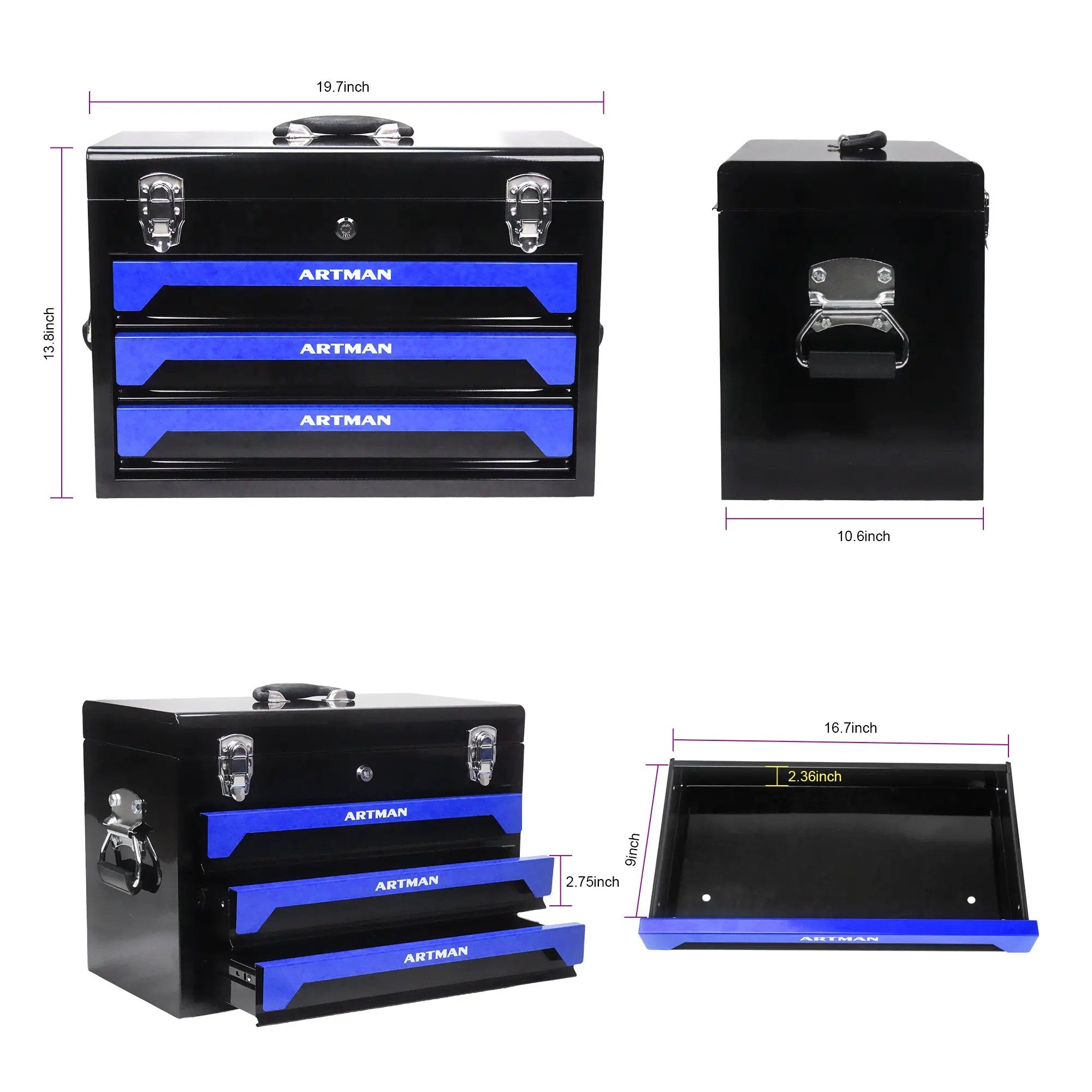 20'' Portable 3-Drawer Steel Toolbox by HouseOfZazla