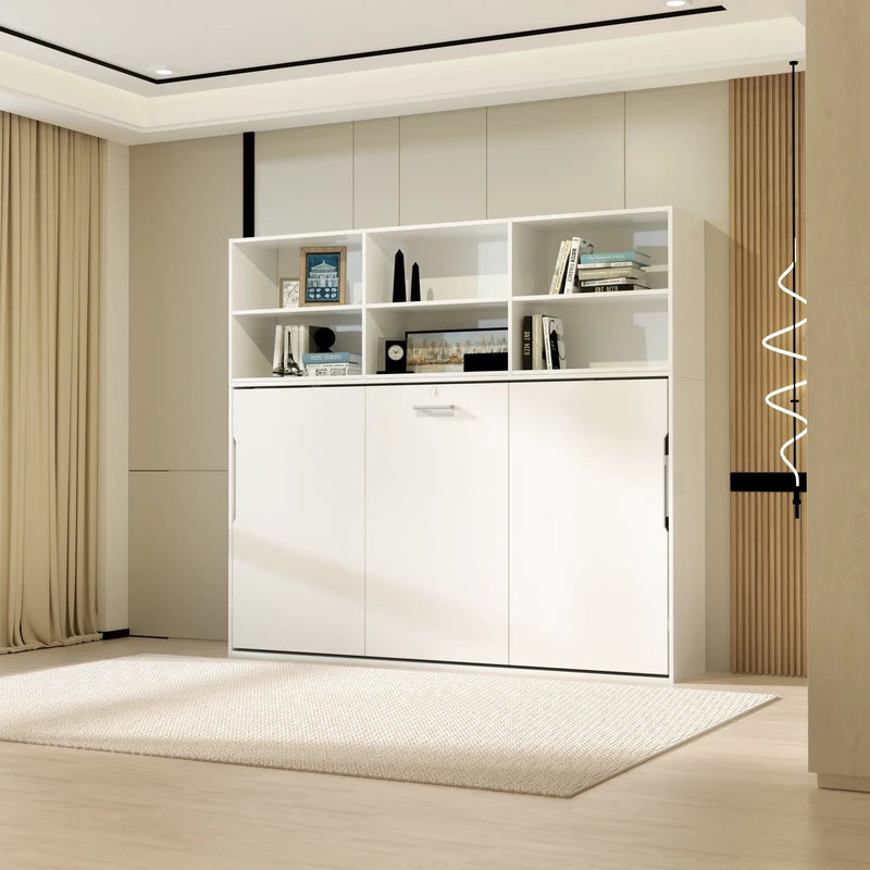 Modern Design Twin Size Horizontal Murphy Bed with Shelf Storage by HouseOfZazla
