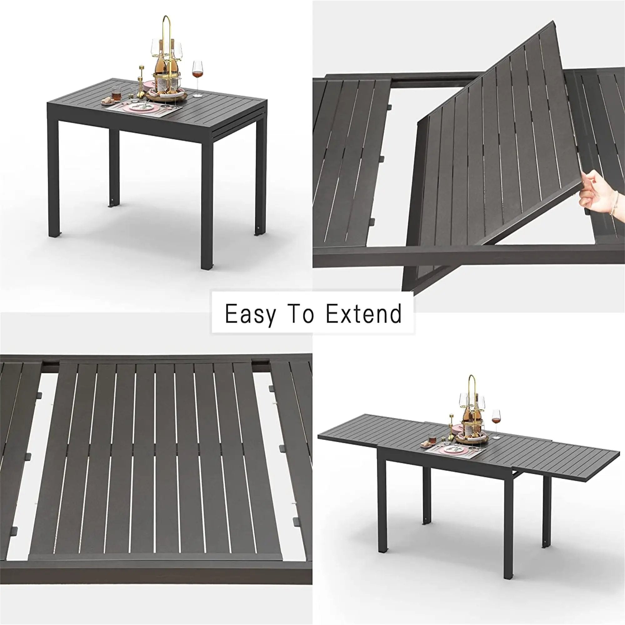 Patio Dining Expandable Table, Metal Aluminum Outdoor Table for 6-8 Person by HouseOfZazla
