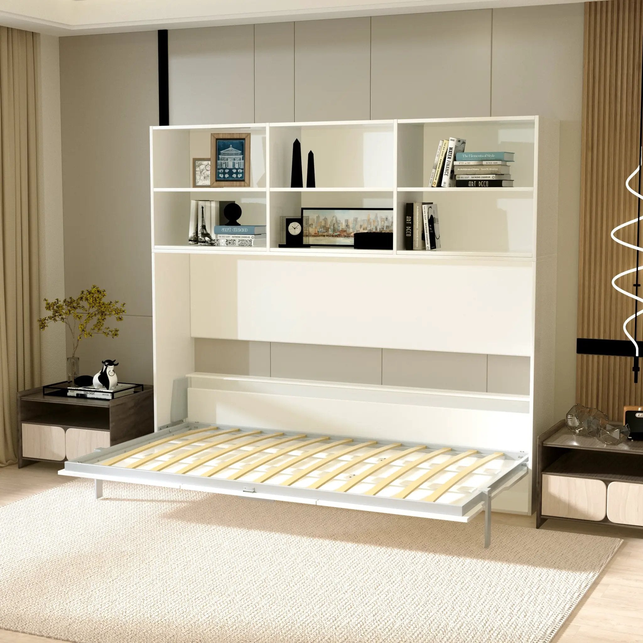 Modern Design Twin Size Horizontal Murphy Bed with Shelf Storage by HouseOfZazla