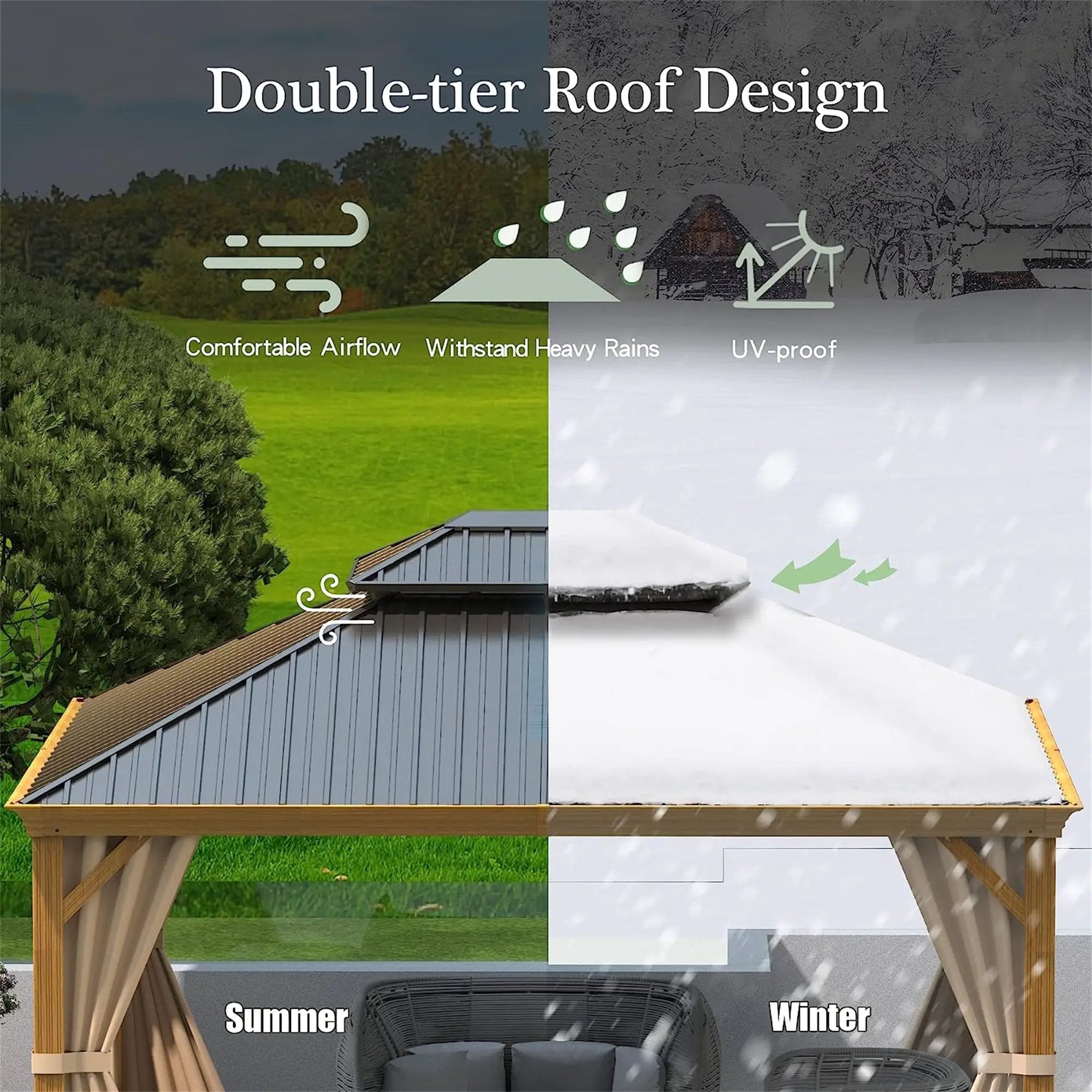 10'x12' Hardtop Gazebo with Wooden Coated Aluminum Frame and Double Steel Roof by HouseOfZazla