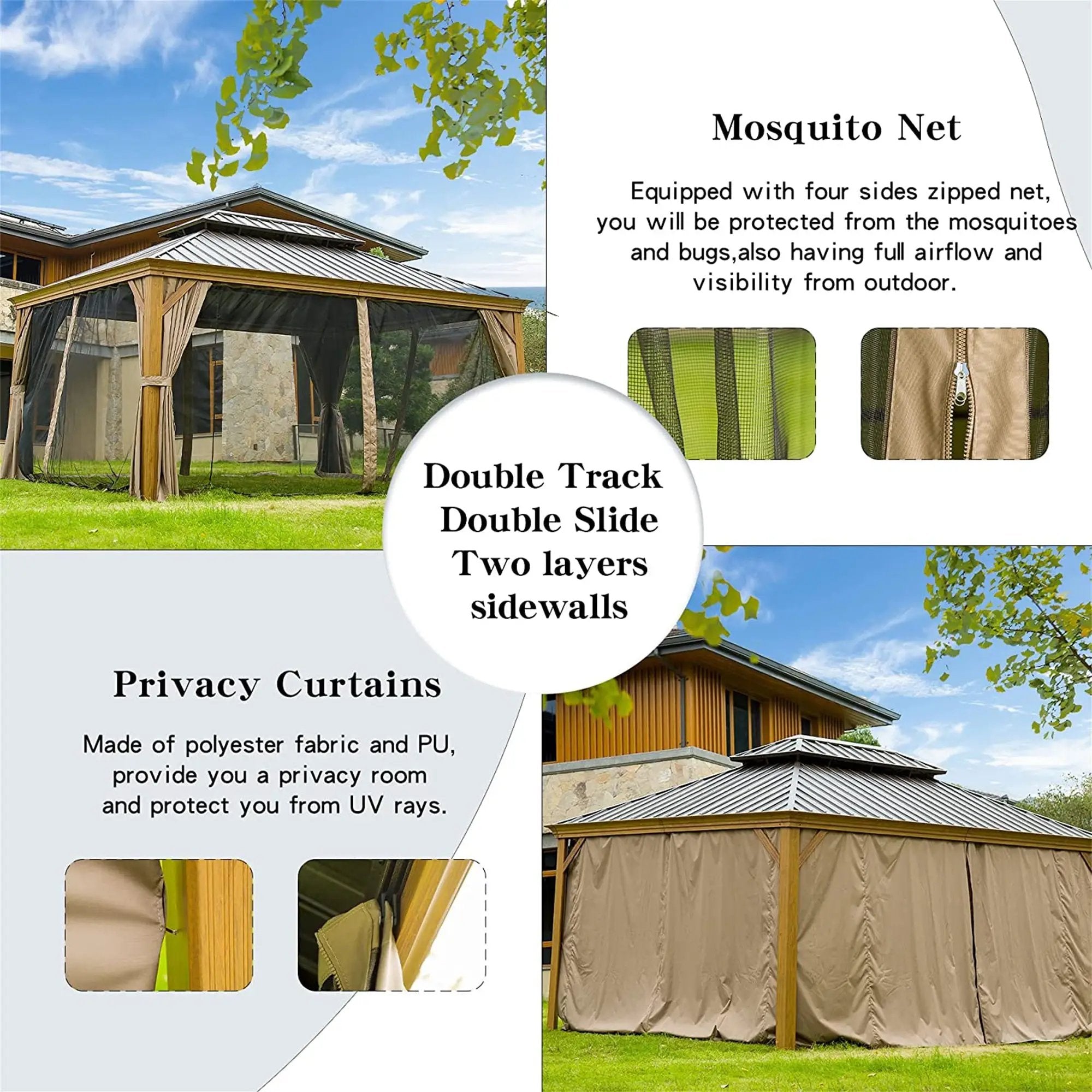12'x14' Hardtop Gazebo, Wooden Coated Aluminum Frame Canopy by HouseOfZazla