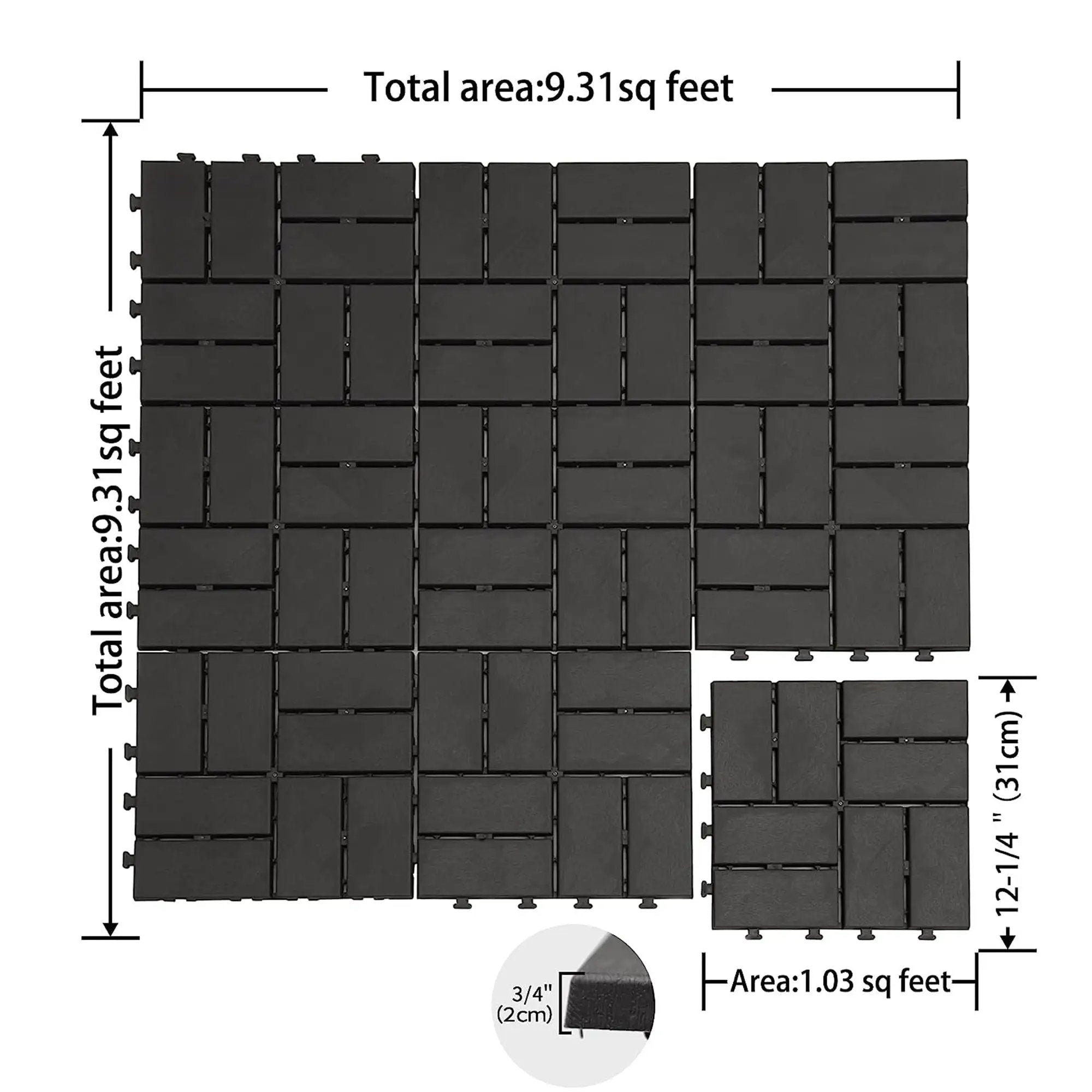 Patio Interlocking Deck Tiles, 12"x12" Square Composite Decking by HouseOfZazla