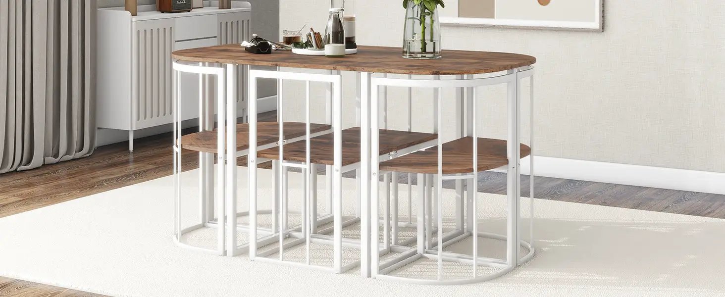 TOPMAX Modern 7-Piece Dining Table Set with Faux Marble Top by HouseOfZazla