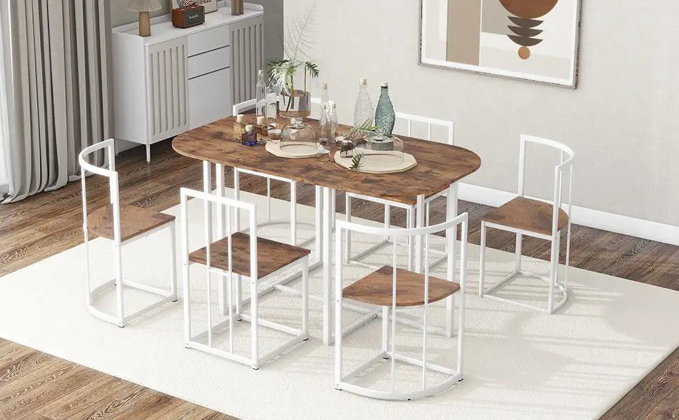 TOPMAX Modern 7-Piece Dining Table Set with Faux Marble Top by HouseOfZazla