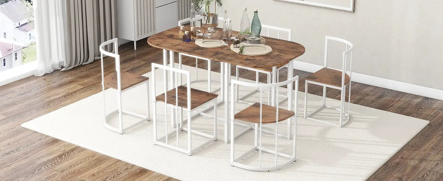 TOPMAX Modern 7-Piece Dining Table Set with Faux Marble Top by HouseOfZazla