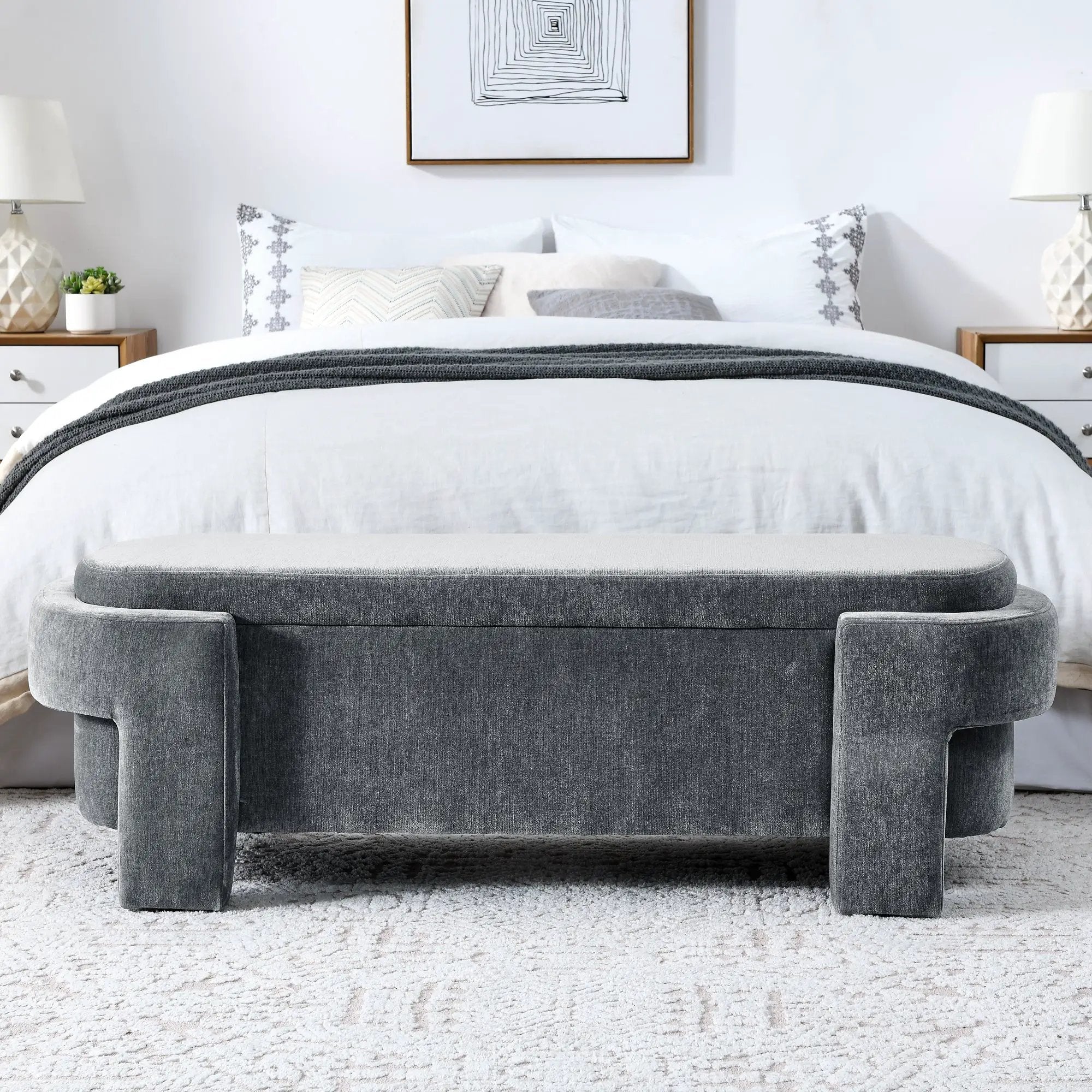 Chenille Upholstered Bench with Large Storage Space by HouseOfZazla