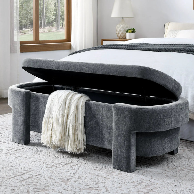 Chenille Upholstered Bench with Large Storage Space by HouseOfZazla