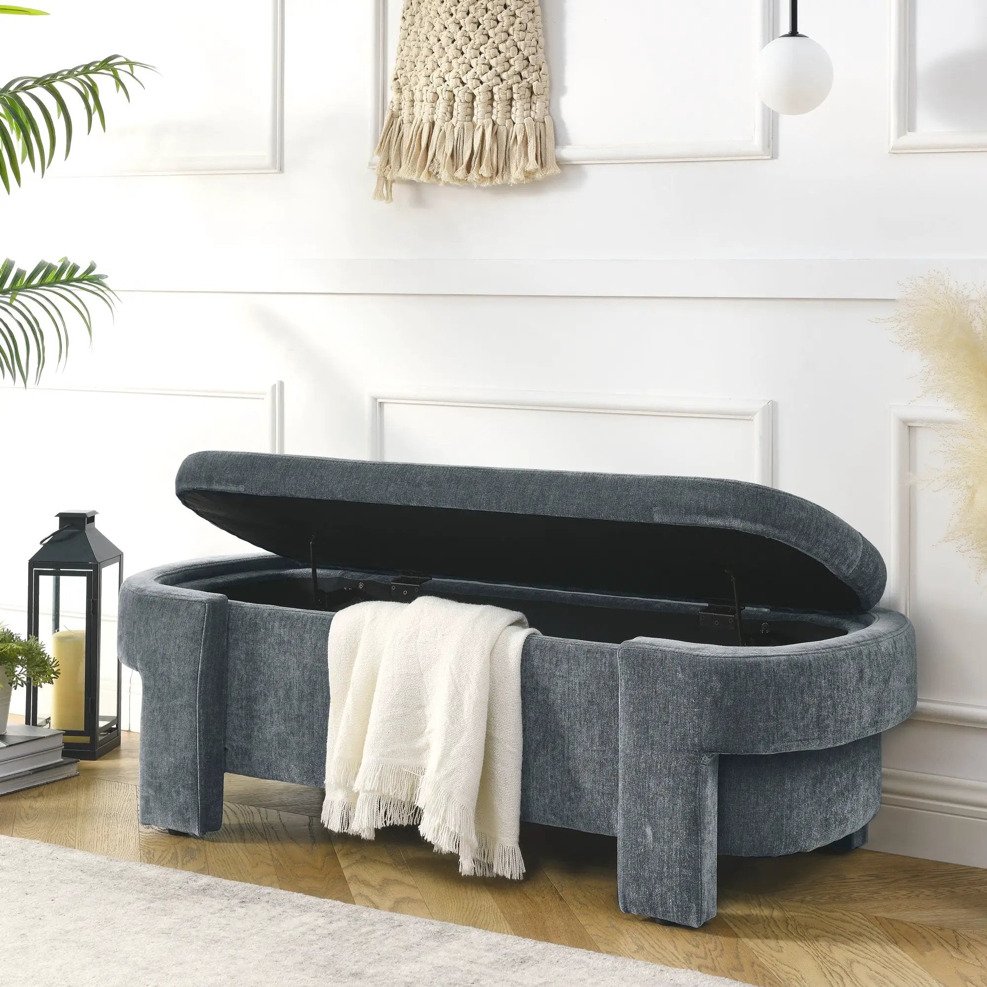 Chenille Upholstered Bench with Large Storage Space by HouseOfZazla