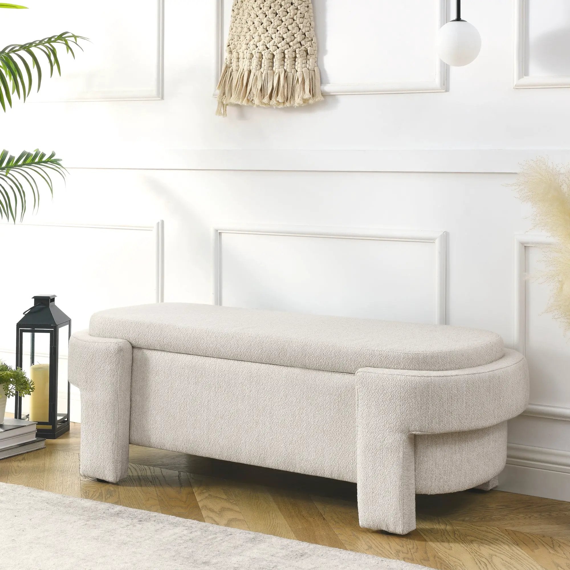 Linen Fabric Upholstered Bench with Large Storage Space by HouseOfZazla