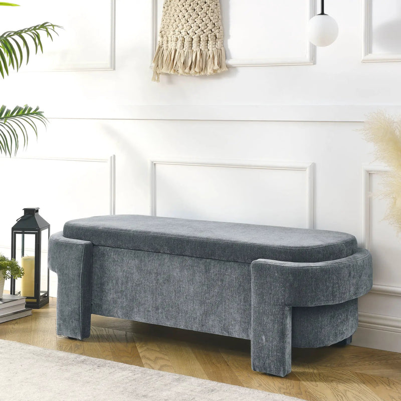 Chenille Upholstered Bench with Large Storage Space by HouseOfZazla