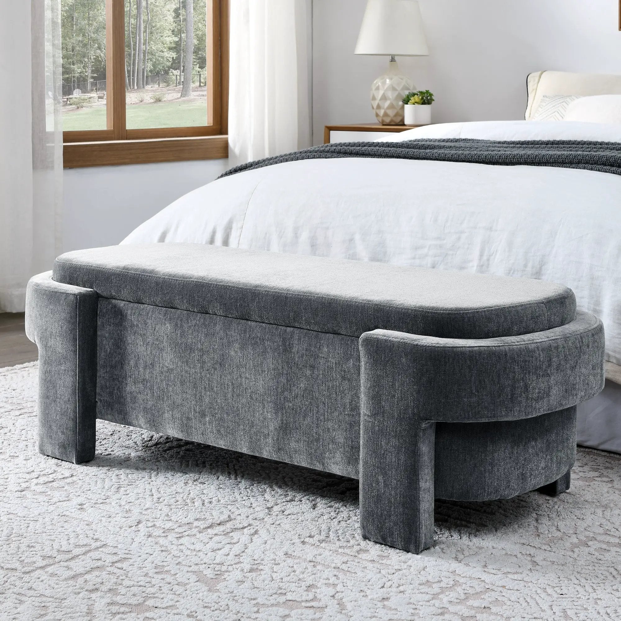 Chenille Upholstered Bench with Large Storage Space by HouseOfZazla