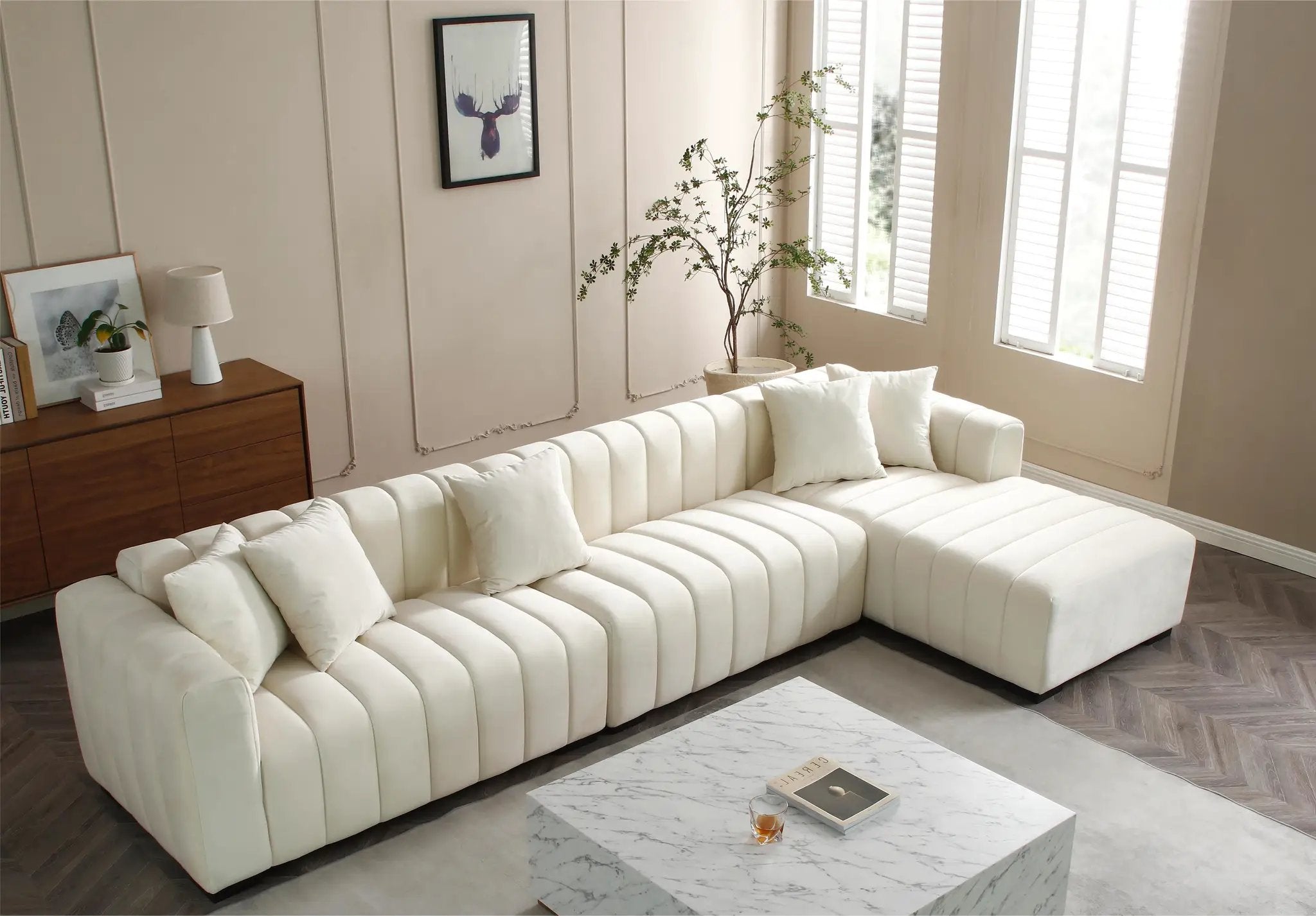 L-Shape Sectional Sofa with Deep Tufted Velvet Upholstered Right Chaise Modular Sofa by HouseOfZazla