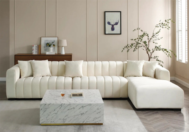 L-Shape Sectional Sofa with Deep Tufted Velvet Upholstered Right Chaise Modular Sofa by HouseOfZazla