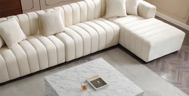 L-Shape Sectional Sofa with Deep Tufted Velvet Upholstered Right Chaise Modular Sofa by HouseOfZazla