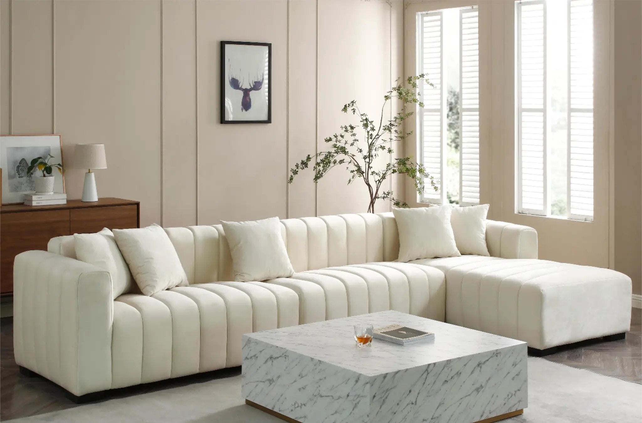 L-Shape Sectional Sofa with Deep Tufted Velvet Upholstered Right Chaise Modular Sofa by HouseOfZazla