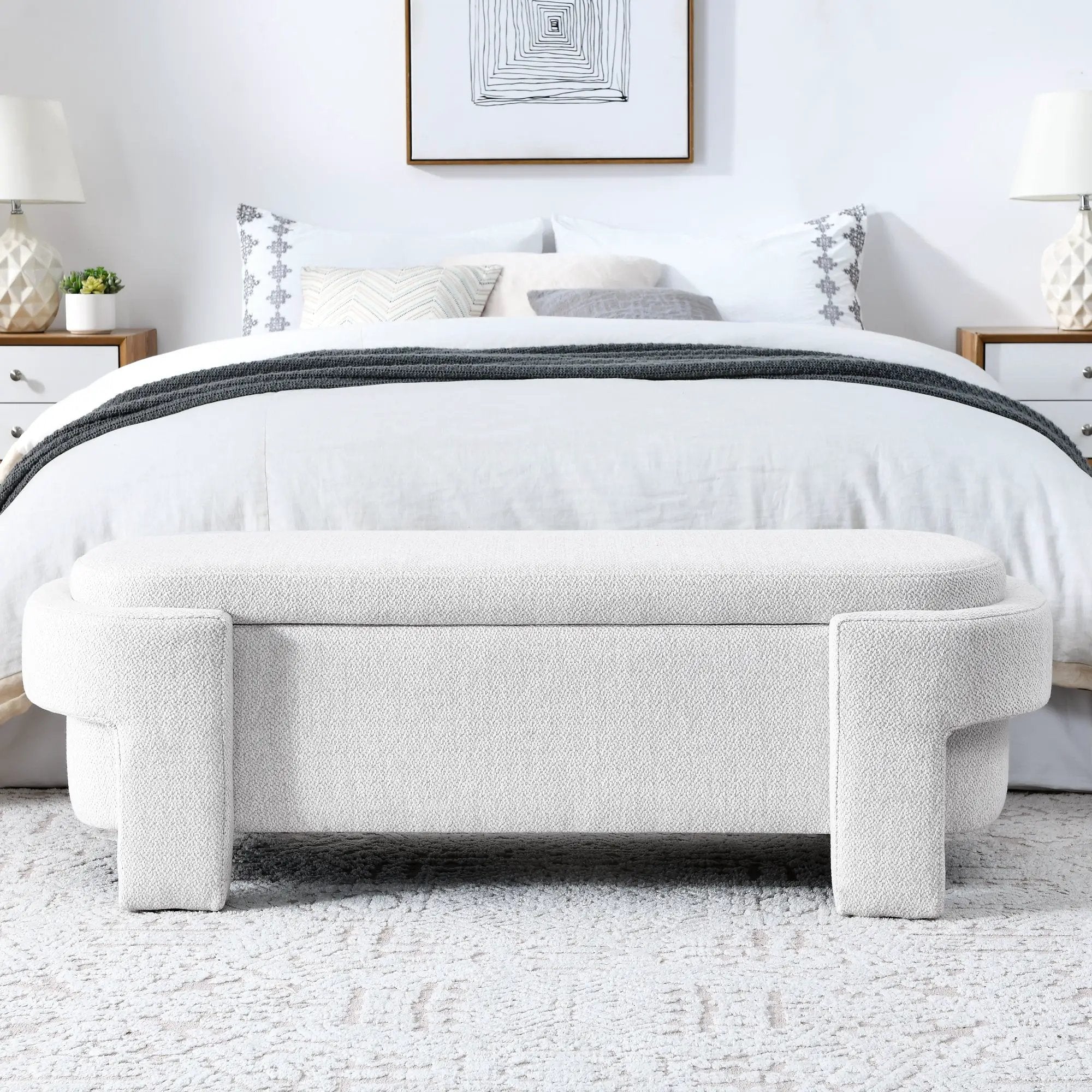 Linen Fabric Upholstered Bench with Large Storage Space by HouseOfZazla