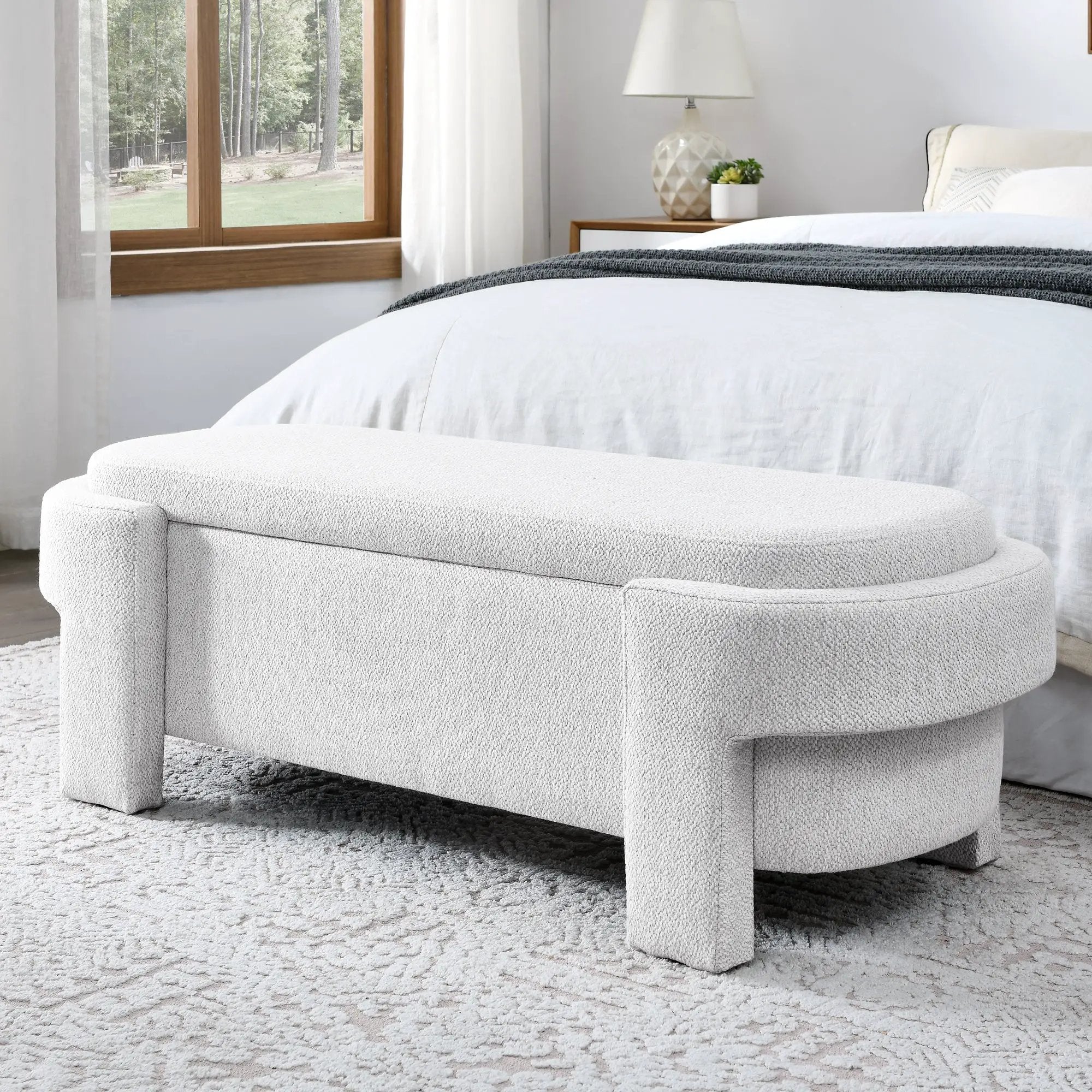 Linen Fabric Upholstered Bench with Large Storage Space by HouseOfZazla