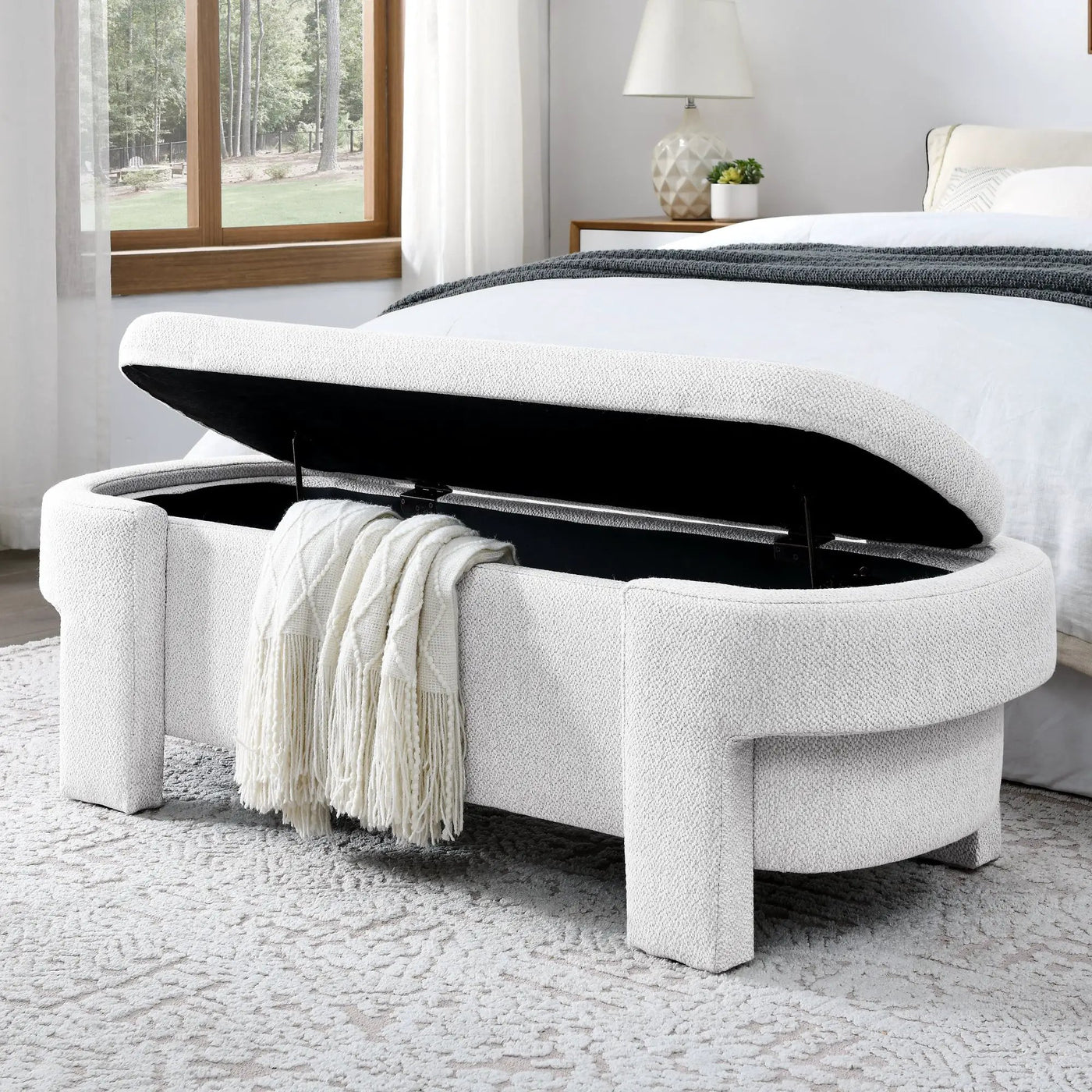 Linen Fabric Upholstered Bench with Large Storage Space by HouseOfZazla
