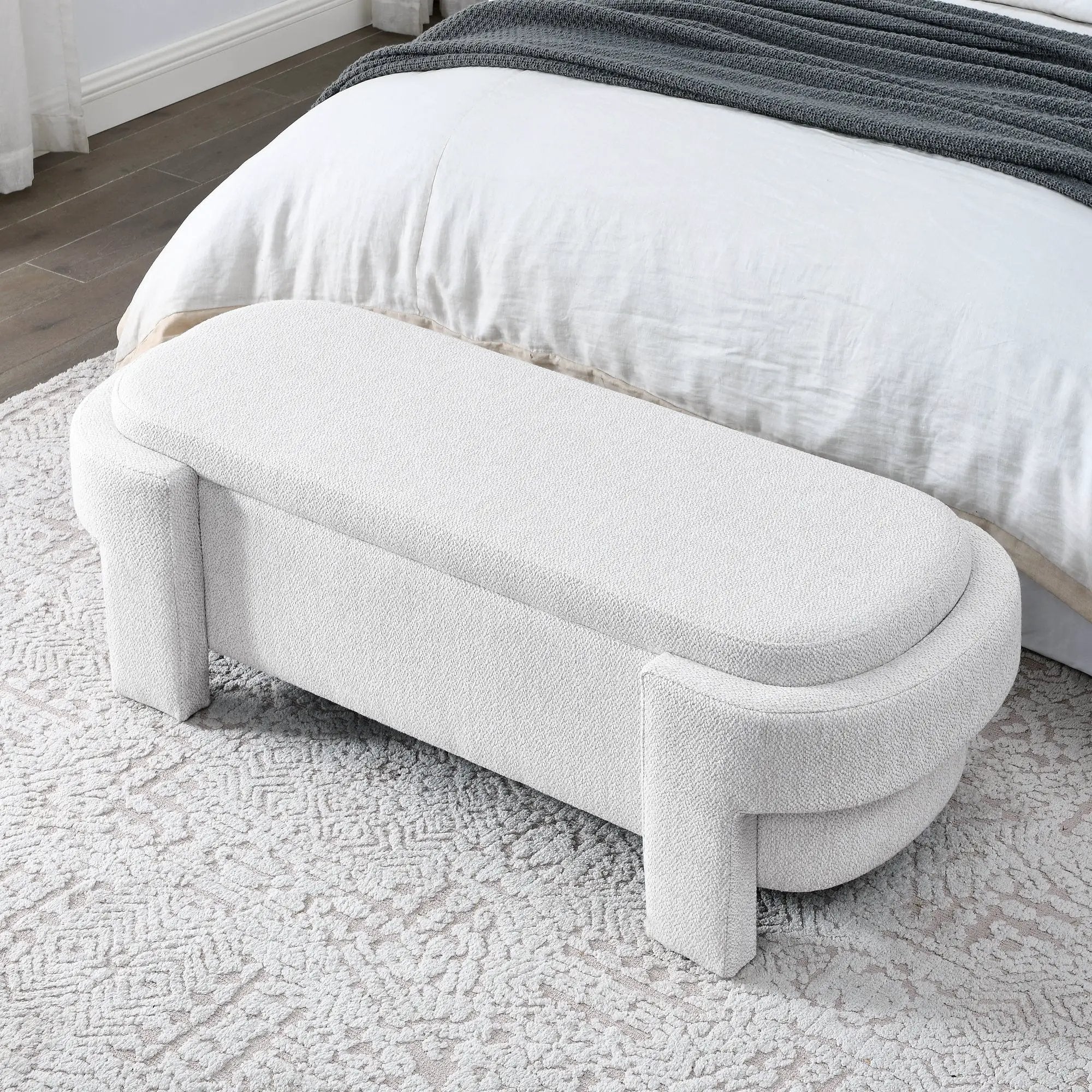 Linen Fabric Upholstered Bench with Large Storage Space by HouseOfZazla