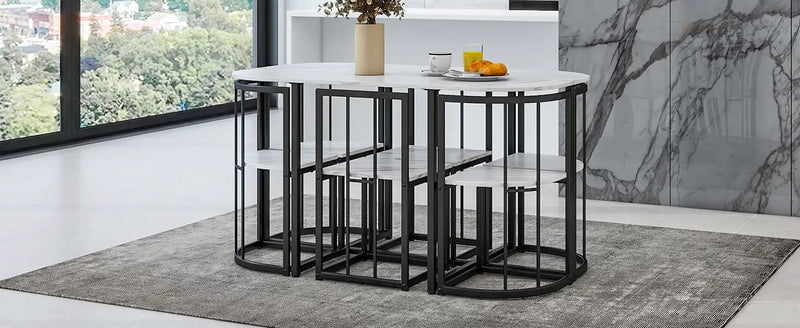 TOPMAX Modern 7-Piece Dining Table Set with Faux Marble by HouseOfZazla