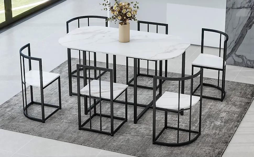 TOPMAX Modern 7-Piece Dining Table Set with Faux Marble by HouseOfZazla
