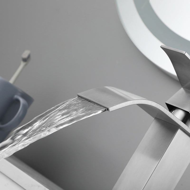 Waterfall Spout Bathroom Faucet, Single Handle Vanity Sink Faucet by HouseOfZazla