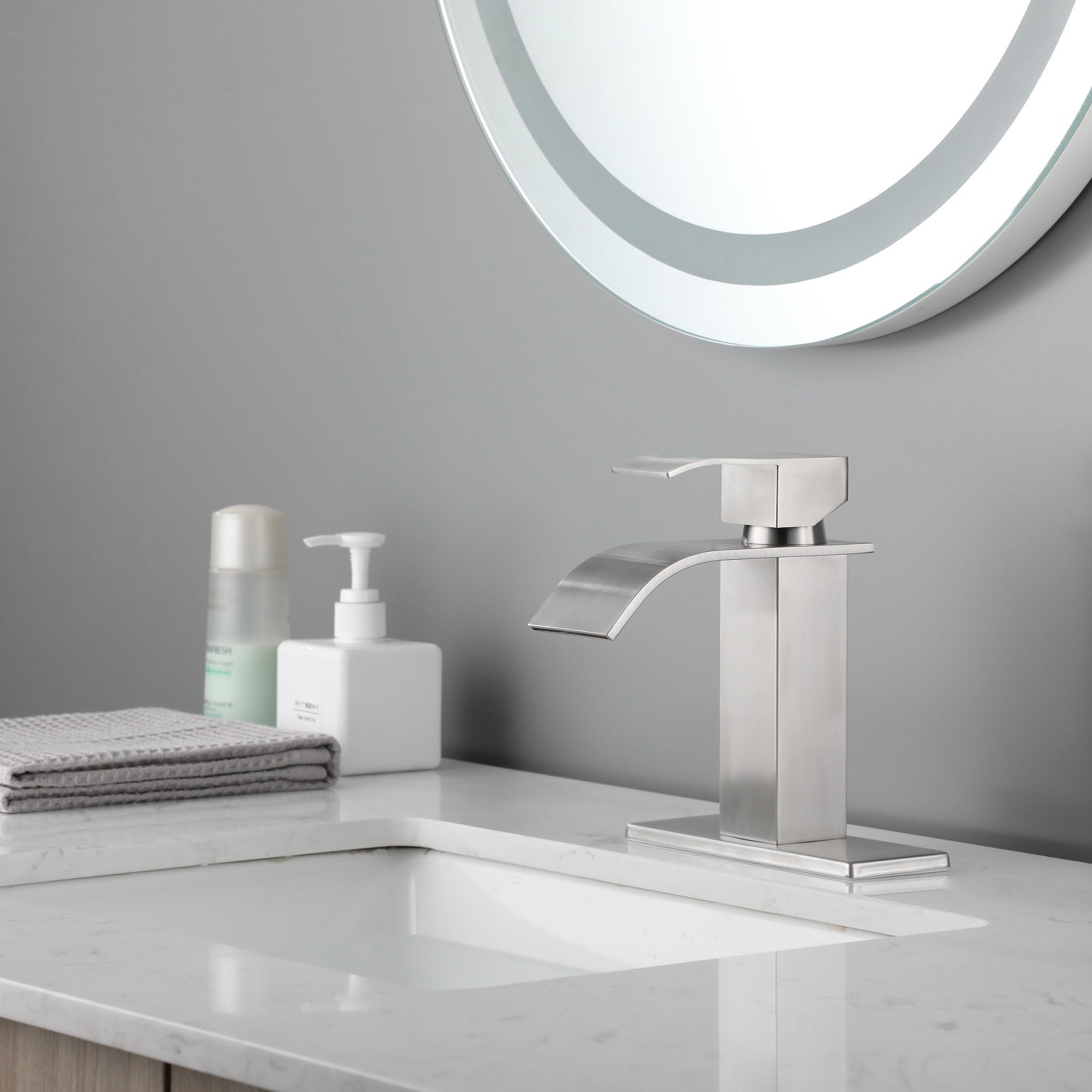 Waterfall Spout Bathroom Faucet, Single Handle Vanity Sink Faucet by HouseOfZazla
