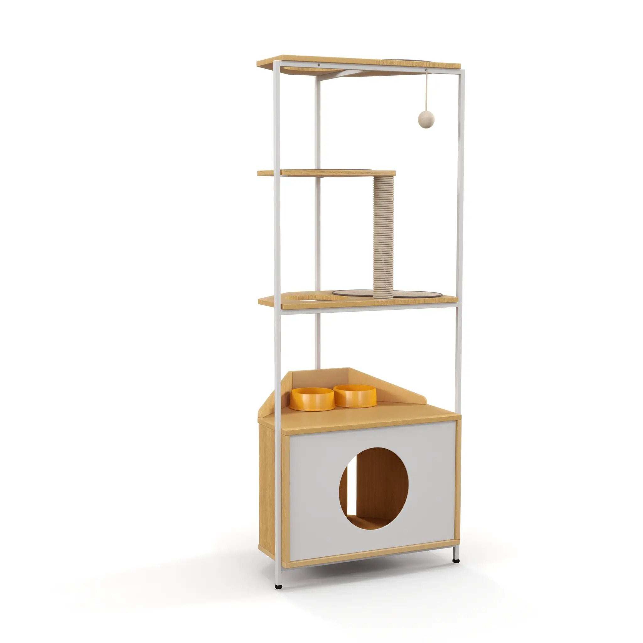 Corner Cat Tower with Scratching Post and Feeding Station by HouseOfZazla