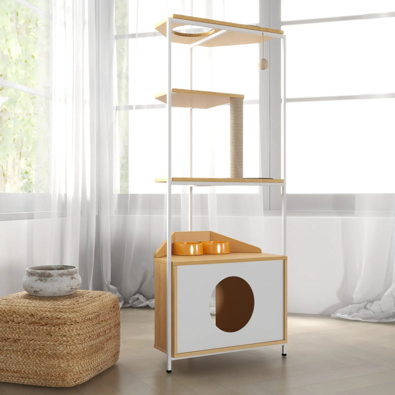 Corner Cat Tower with Scratching Post and Feeding Station by HouseOfZazla