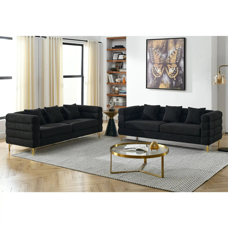 3-Seater + 3-Seater Combination Sofa - Black Teddy by HouseOfZazla