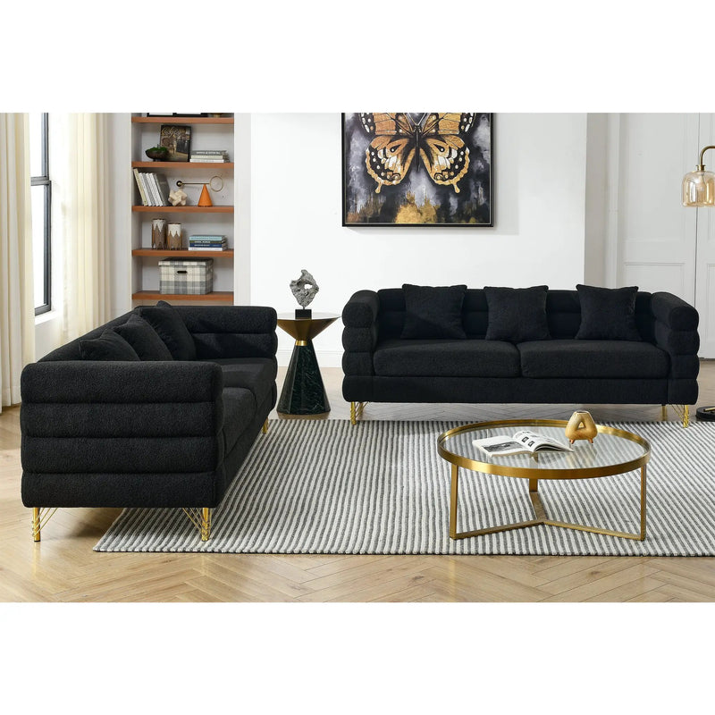 3-Seater + 3-Seater Combination Sofa - Black Teddy by HouseOfZazla