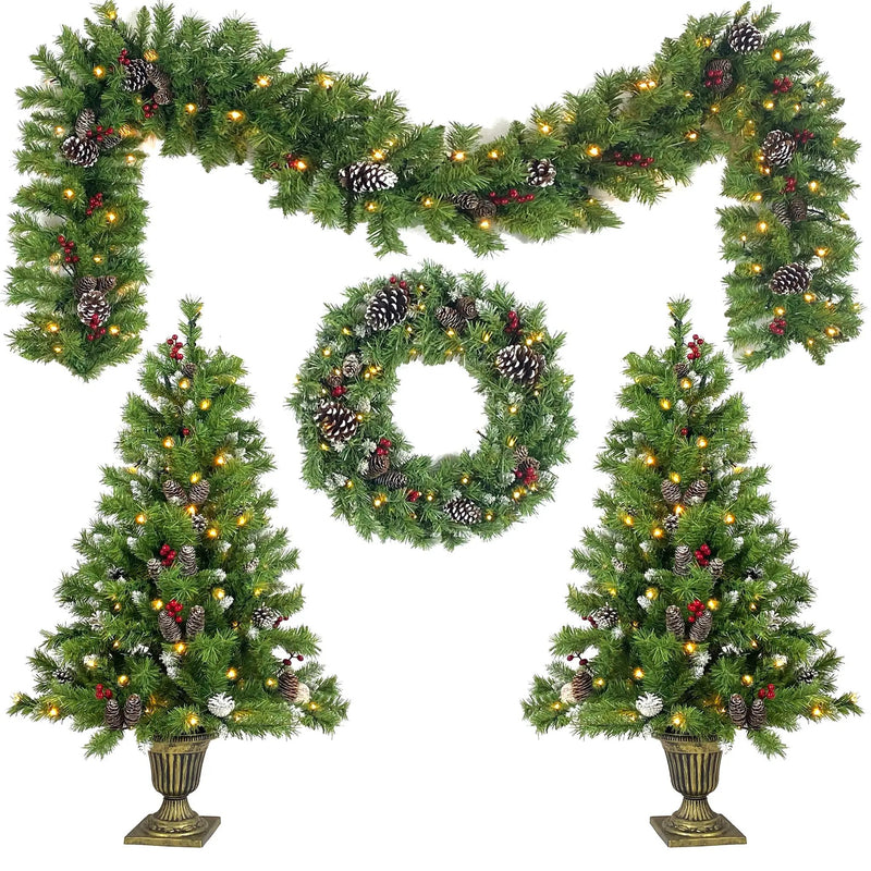 Pre-lit Xmas Tree Artificial Christmas 4-Piece Set by HouseOfZazla
