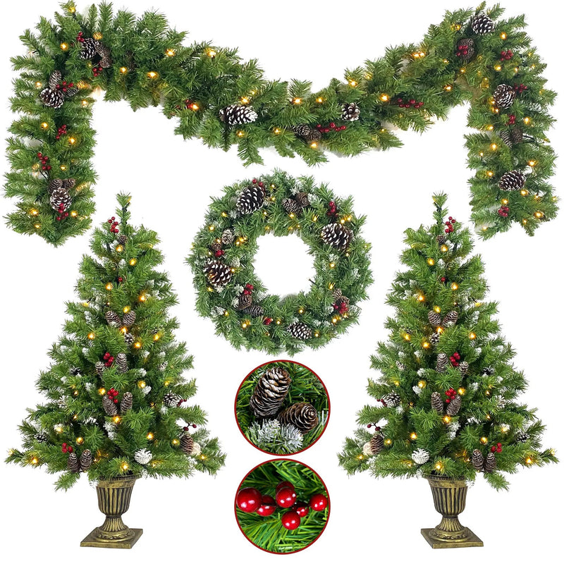 Pre-lit Xmas Tree Artificial Christmas 4-Piece Set by HouseOfZazla