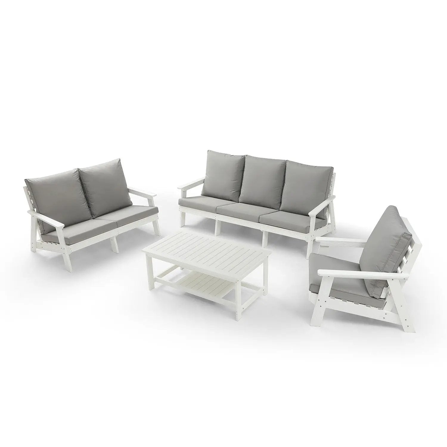 HIPS Loveseat with Cushion, Wood Grain Outdoor Garden Sofa by HouseOfZazla