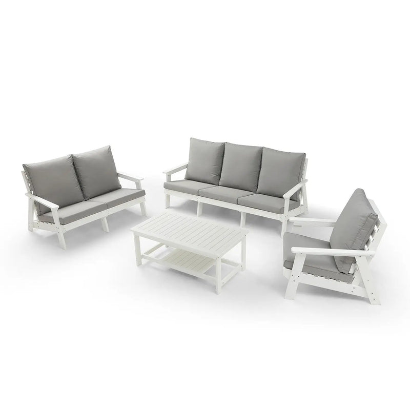 HIPS Loveseat with Cushion, Wood Grain Outdoor Garden Sofa by HouseOfZazla