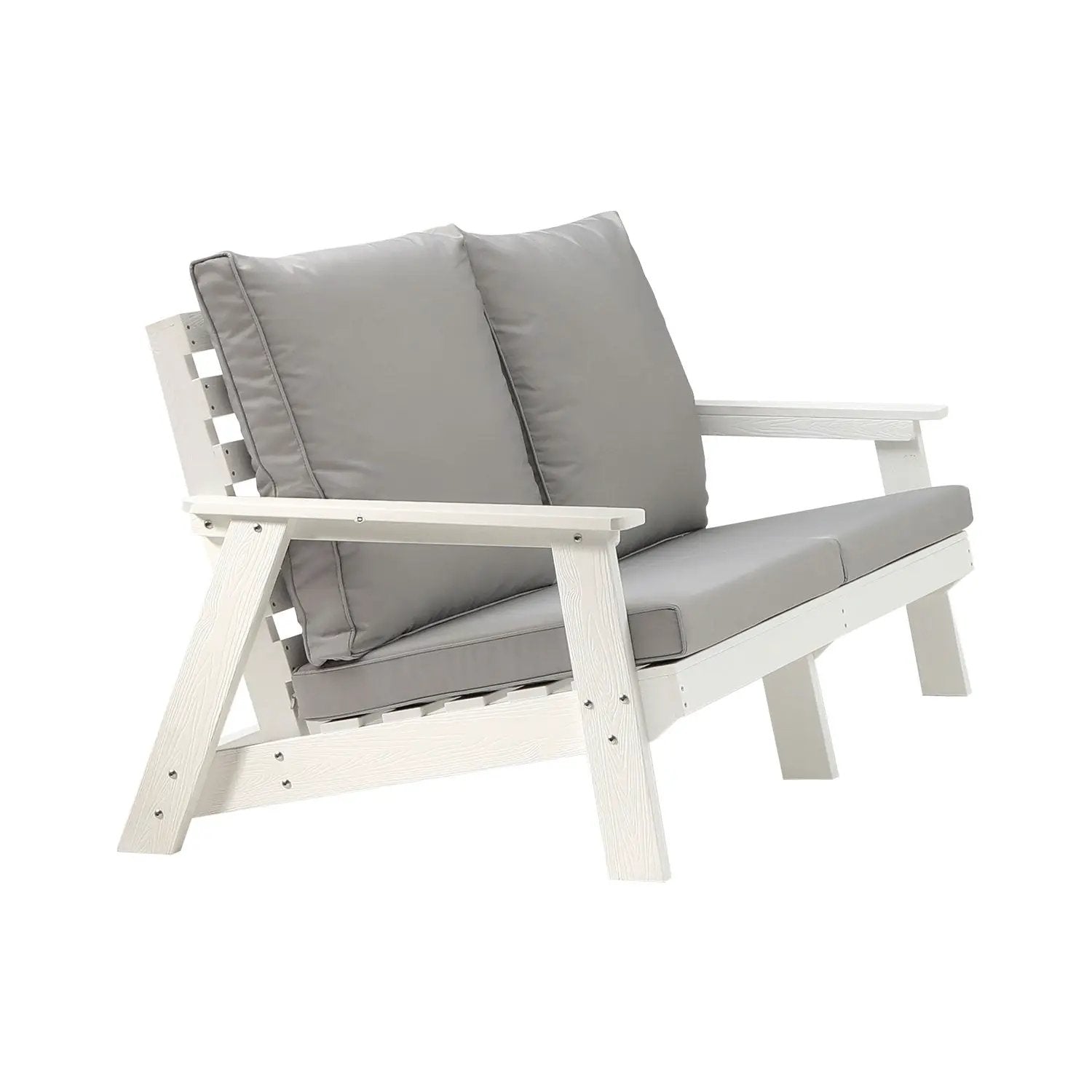 HIPS Loveseat with Cushion, Wood Grain Outdoor Garden Sofa by HouseOfZazla