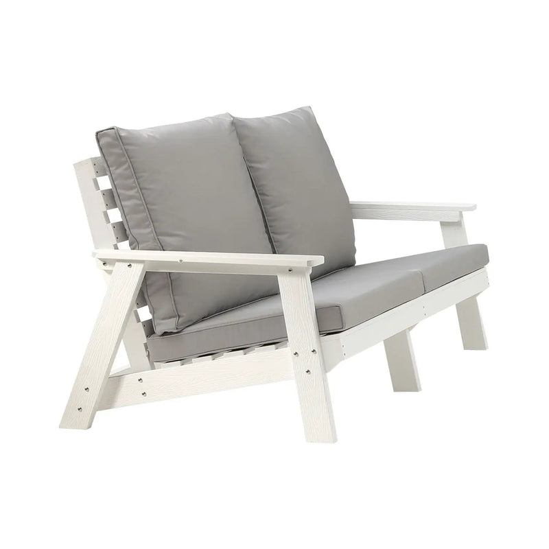 HIPS Loveseat with Cushion, Wood Grain Outdoor Garden Sofa by HouseOfZazla