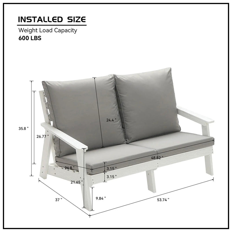 HIPS Loveseat with Cushion, Wood Grain Outdoor Garden Sofa by HouseOfZazla