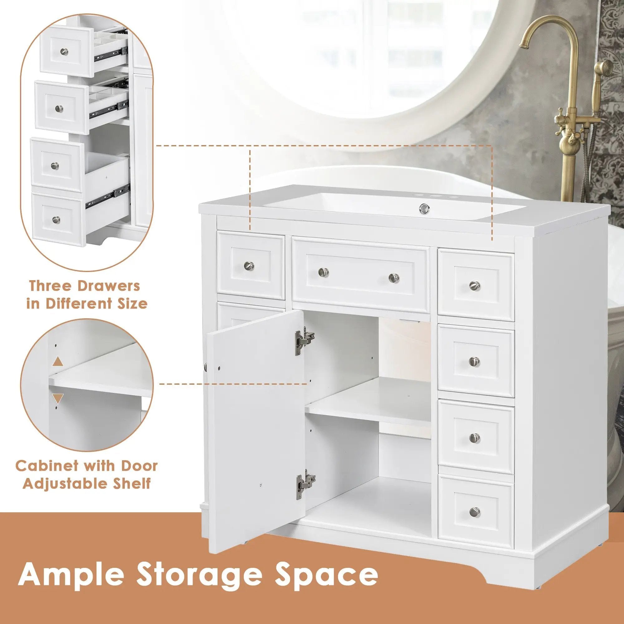 36" Bathroom Vanity without Sink, Cabinet Base Only by HouseOfZazla
