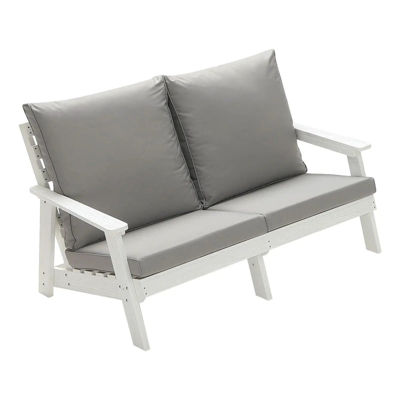 HIPS Loveseat with Cushion, Wood Grain Outdoor Garden Sofa by HouseOfZazla