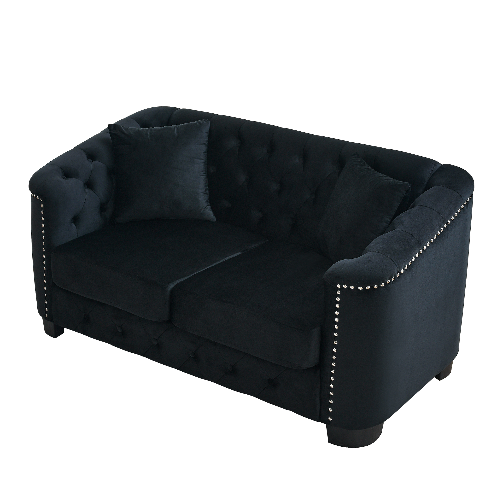 59-Inch Modern Chesterfield Velvet Sofa - 2-Seater in Black by HouseOfZazla