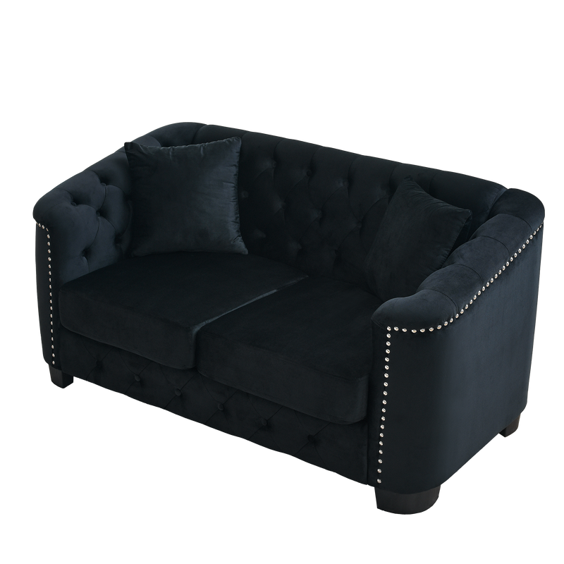59-Inch Modern Chesterfield Velvet Sofa - 2-Seater in Black by HouseOfZazla